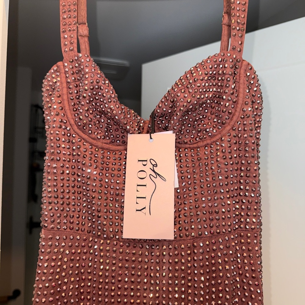 Oh Polly rhinestoned Maxi Gown espresso.